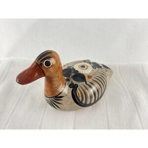 Duck Figurine Tonala Mexican Pottery Signed Chaney Folk Art Vintage